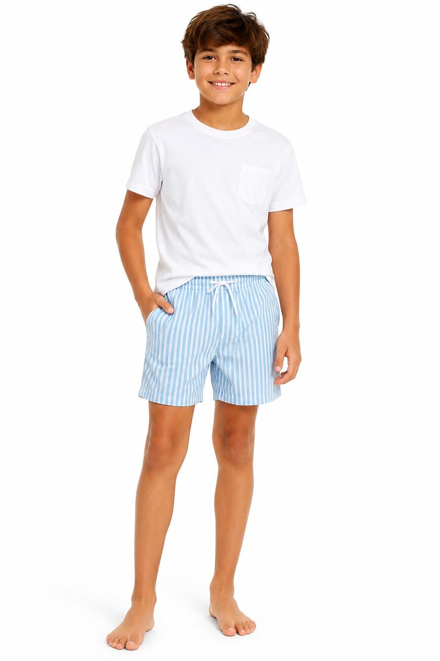 Cat & Jack Boys Swim Trunks L 10/12 Blue White Striped Mesh Lined Swim Shorts